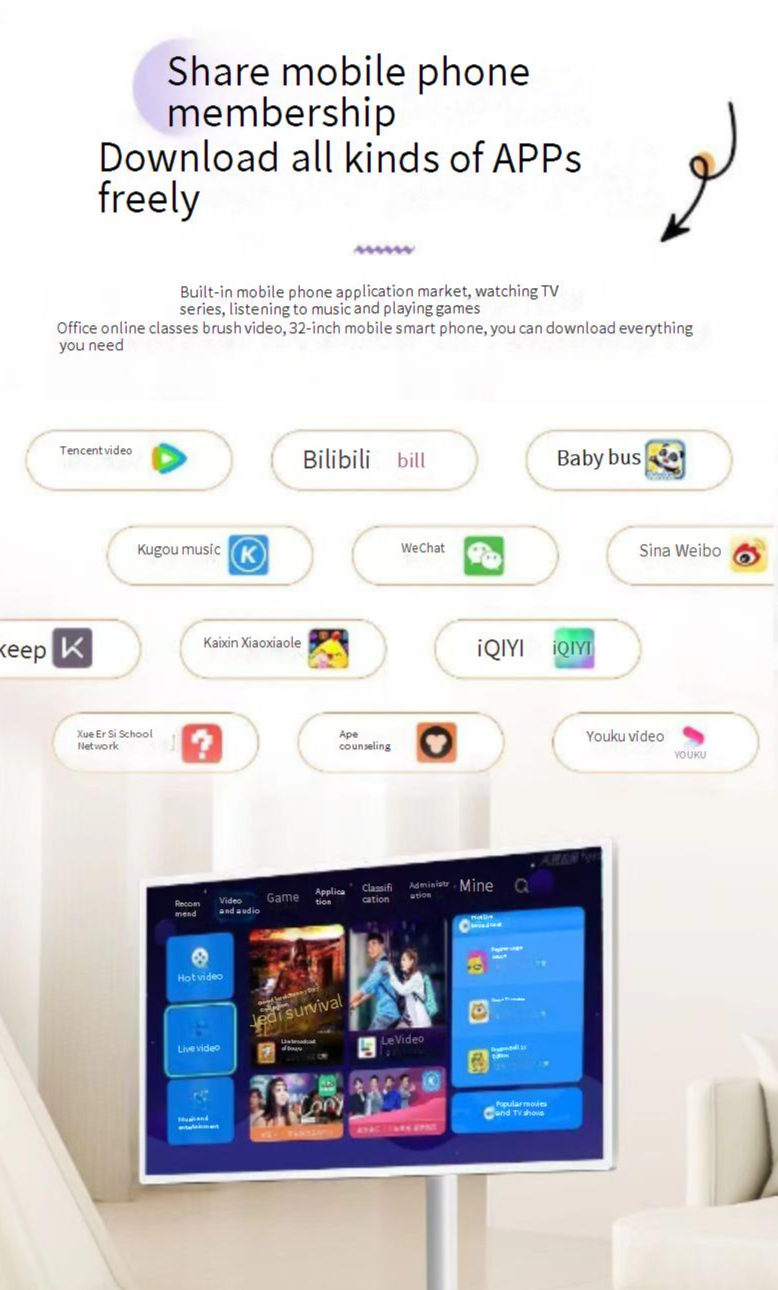 32 Inch Portable Touchscreen Smart Display With Android OS, MTK Octa-Core Processor, 128GB Storage & IPS Screen – Ideal For Live Streaming_voghion.com