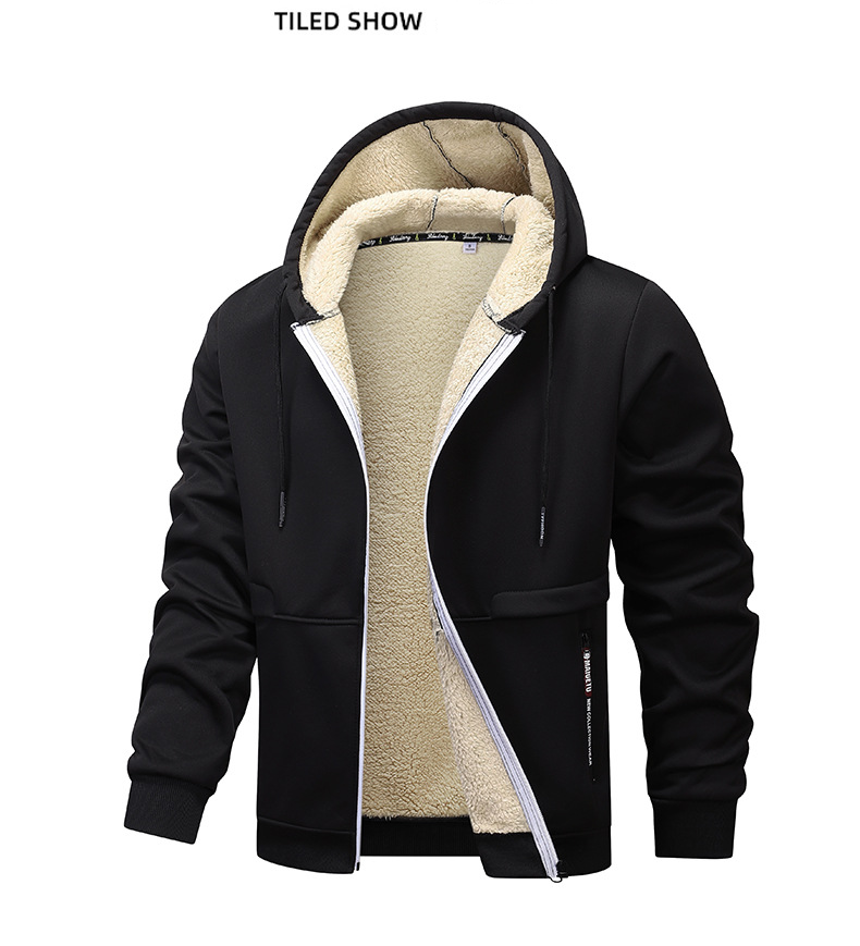 Herrenbekleidung Fleece-gefüttertes Kapuzen-Sweatshirt mit Reißverschluss, warme Winter-Freizeitjacke für Herren (Schwarz, Weiß, Armeegrün, Marineblau, Dunkelgrau, Hellgrau)_voghion.com