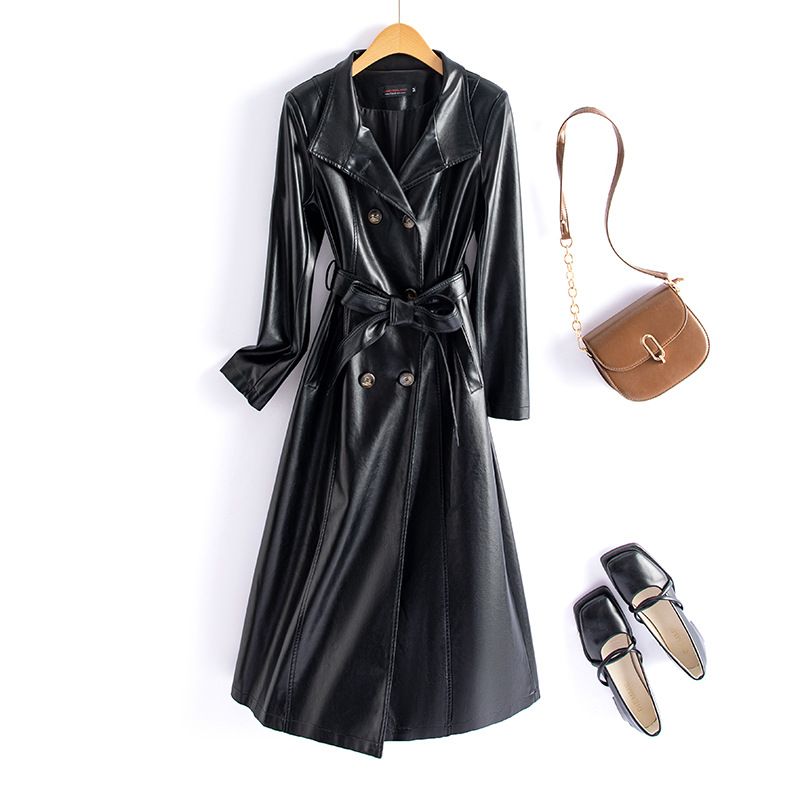Trench doppiopetto in pelle da donna_voghion.com