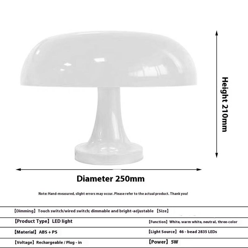 Pilz-Tischlampe – 3-farbig einstellbares LED-Nachtlicht mit USB-/Plug-in-Optionen, Aluminium-Kunststoff-Schirm (Weiß/Orange)_voghion.com