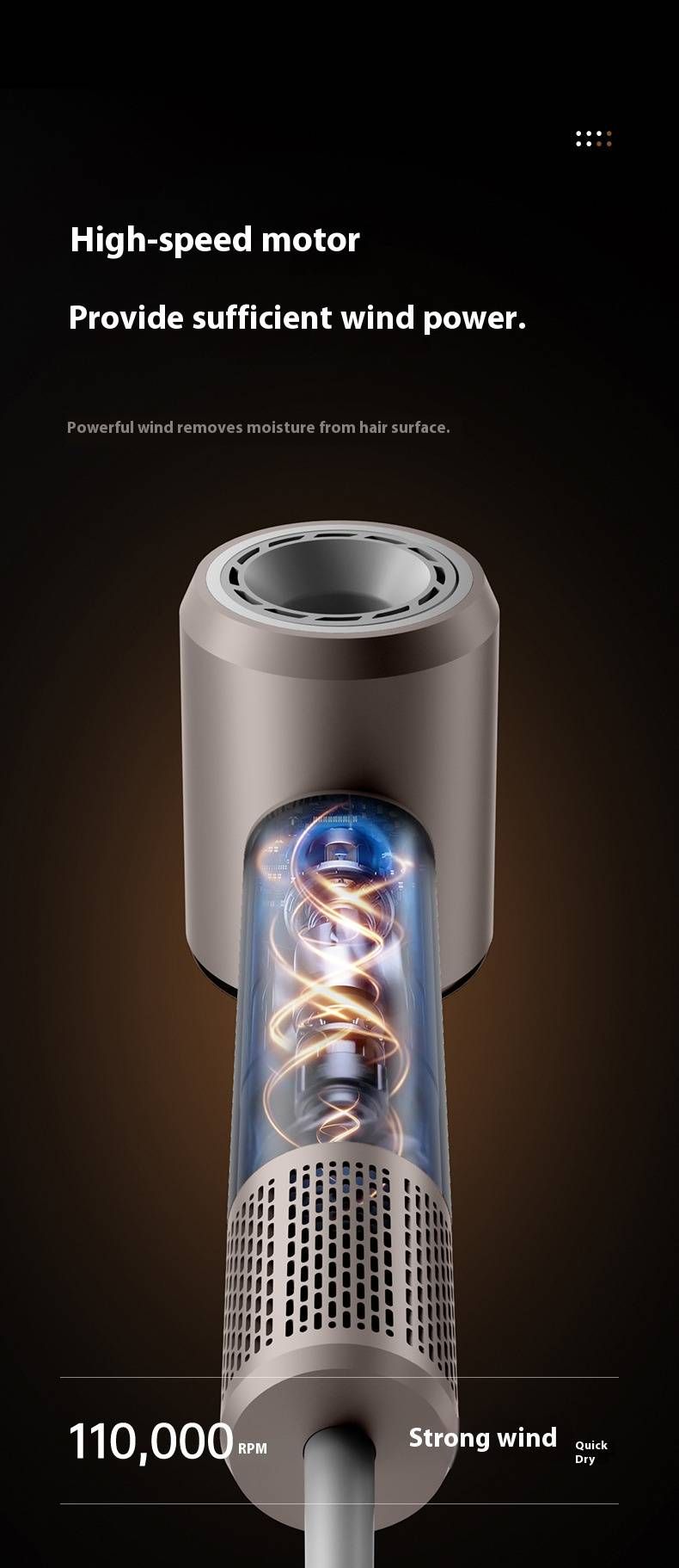 Asciugacapelli avanzato senza lame - Asciugatura rapida ionica da 2400 W con protezione dal surriscaldamento e ugello concentratore_voghion.com