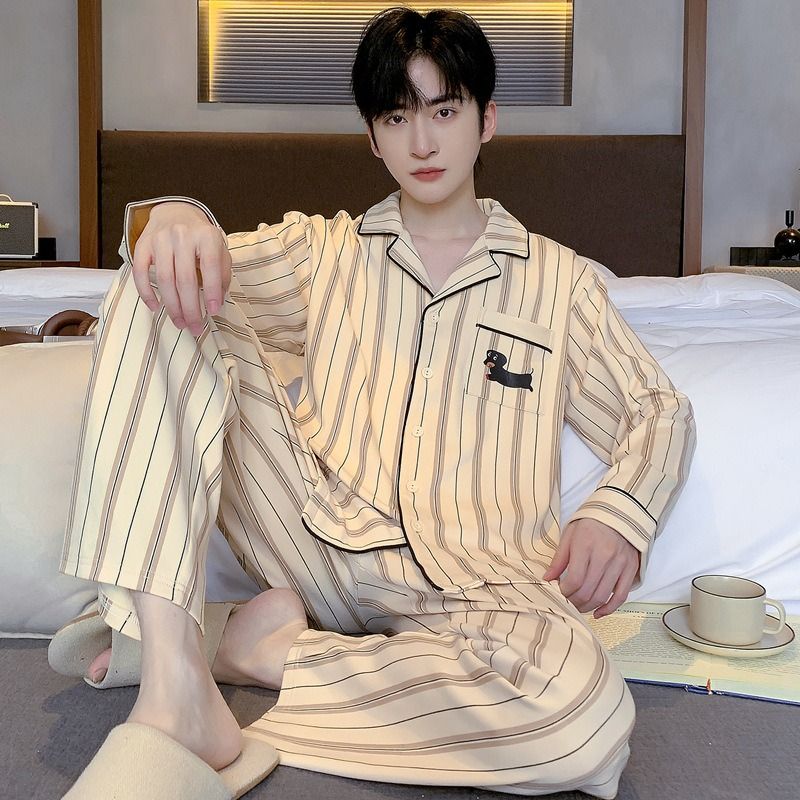 High End High-quality Cotton Pajamas For Men, Spring And Autumn New Styles, Long Sleeved Pants, Plus Size Casual Autumn And Winter Home Suit Set_voghion.com