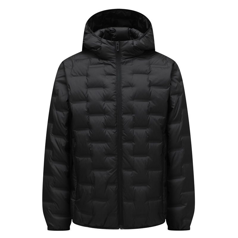 Giacca invernale con cappuccio da uomo con potere riempitivo 800, 90% piumino d'anatra bianca, antivento e anti-perdita di piume, vestibilità slim di media lunghezza_voghion.com