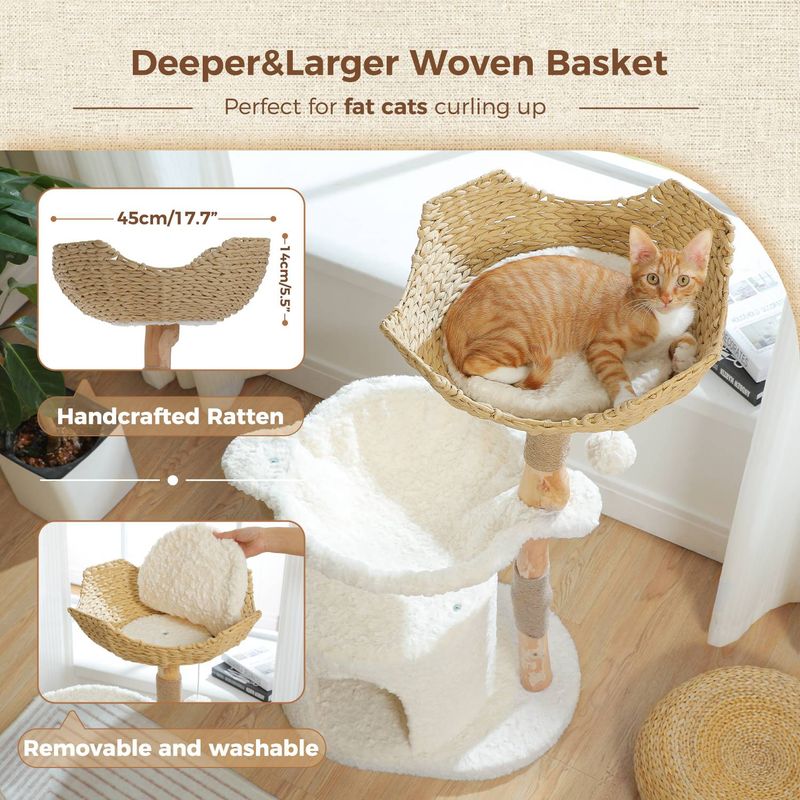 40-in Modern Luxury Large Hammock Fleece Cat Tree & Condo, White_voghion.com