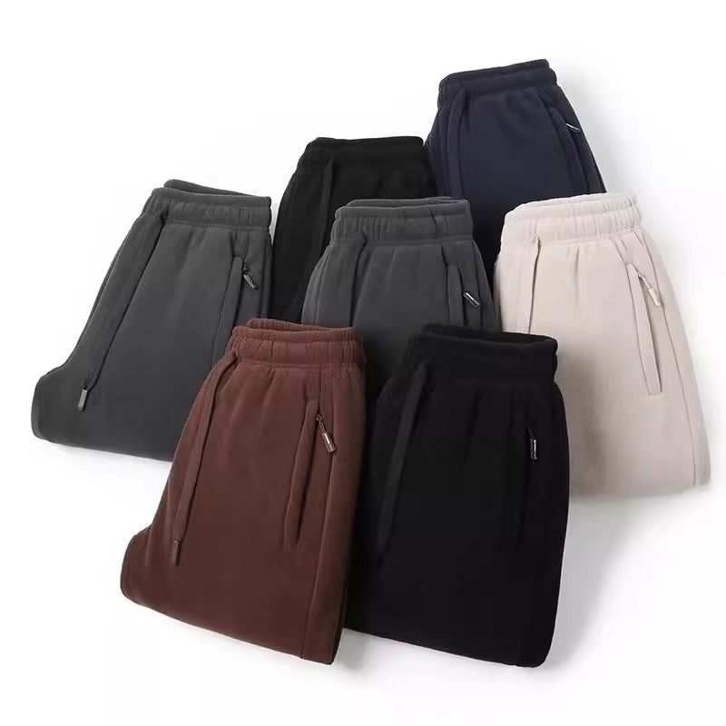 Herren-Sweatpants aus schwerem Fleece – Winterplüschfutter, lockere Passform, Kordelzug in der Taille (Schwarz/Grau/Khaki, S-5XL)_voghion.com
