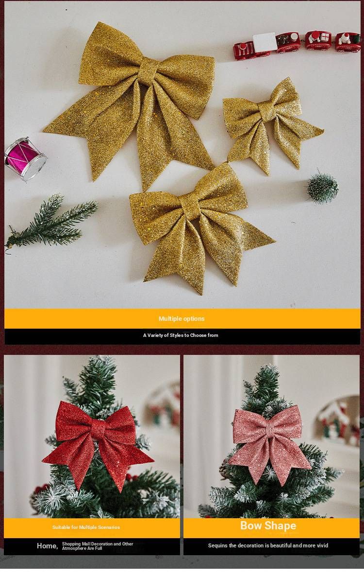 Elegant Christmas Bow Decorations – Premium Fabric Tree & Wall Hangings For Festive Home & Store Displays (White/Pink/Red/Gold/Silver/Champagne)_voghion.com