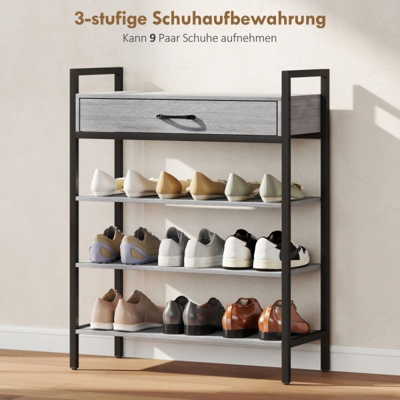 4-stufiges Schuhregal, Flurregal Für Bis Zu 9 Paar Schuhe, Spanplatte, Metall, Grau_voghion.com