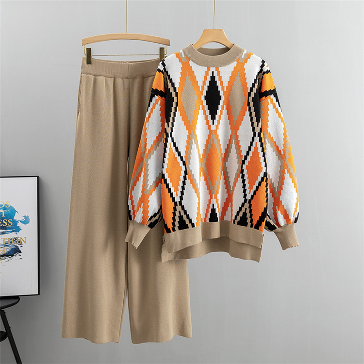 Set de două piese pentru femei, la modă de toamnă și iarnă, cu pantaloni largi, de mărime mare, cu picior larg_voghion.com