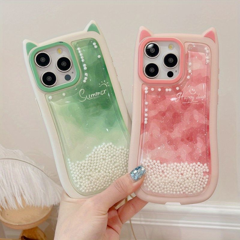 Cat Ear Quicksand Gradient Pink And Green Haze_voghion.com