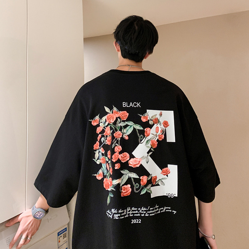 Abbigliamento maschile T-shirt a maniche corte da uomo, ampia, mezza manica, alla moda, girocollo, taglia grande, stile college estivo, casual, versatile_voghion.com