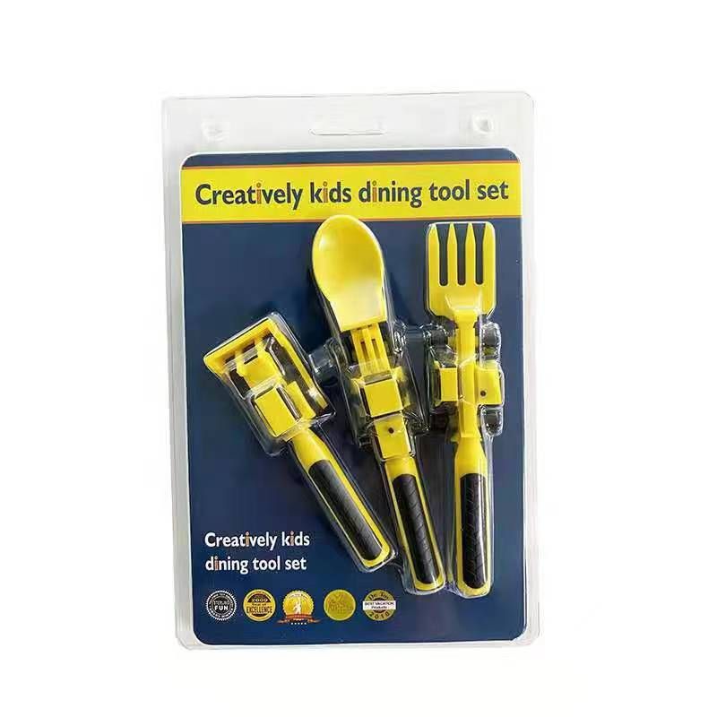 Set di stoviglie per bambini con veicoli da costruzione: 3 pezzi: bulldozer, escavatore, carrello elevatore, piatto e posate per bambini piccoli_voghion.com
