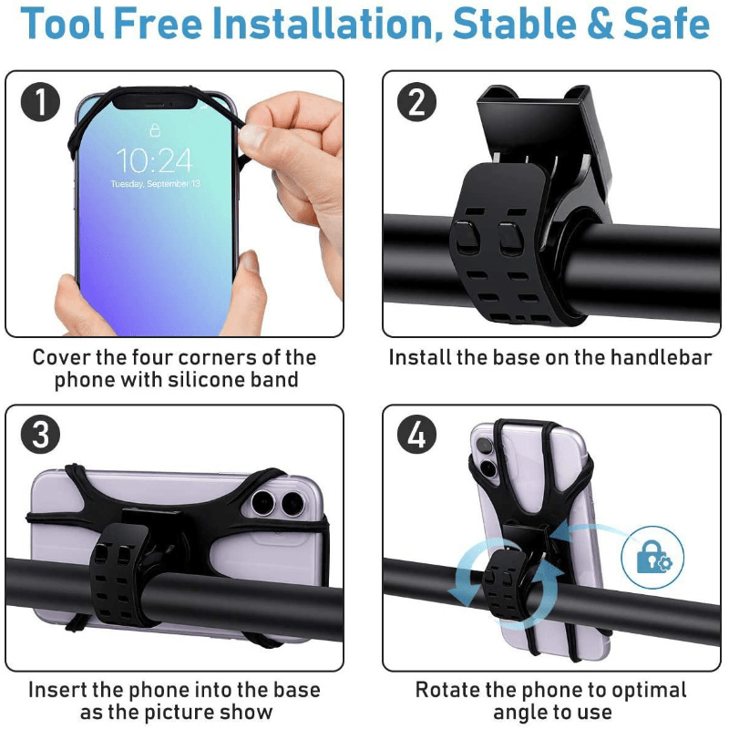 Suport pentru telefon cu rotație la 360° pentru ciclism, husă din silicon pentru ghidon, pentru bicicletă_voghion.com