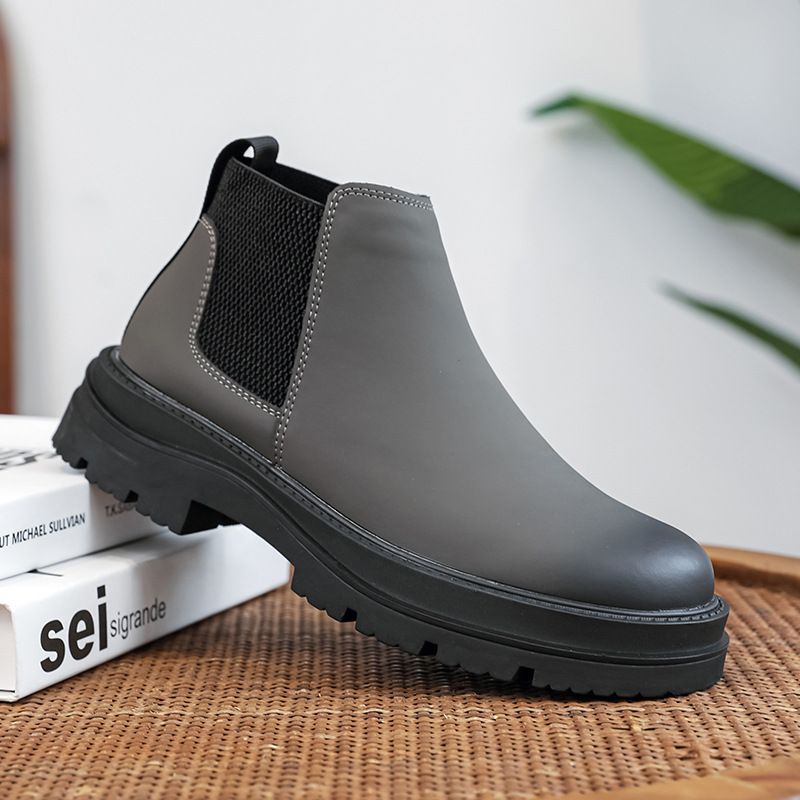 Retro Tooling Boots Thick-soled Heightened Lazy Foot-covering Martin Boots Genuine Leather Chelsea Short Boots_voghion.com