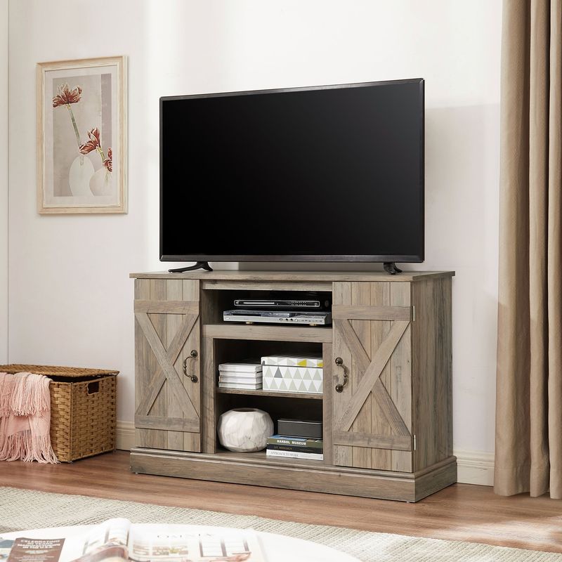 American Retro TV Stand Farmhouse Classic Media TV Stand Antique Entertainment For TV Up To 50" With Open And Closed Storage Space, Gray Wash, 47"W*15.5"D*30.75"H_voghion.com