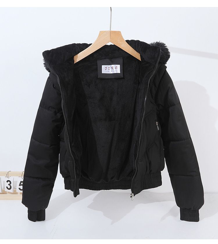 Doudoune courte convertible à manches amovibles et capuche en fausse fourrure pour femme - Manteau d'hiver taille haute doublé polaire épaisse_voghion.com