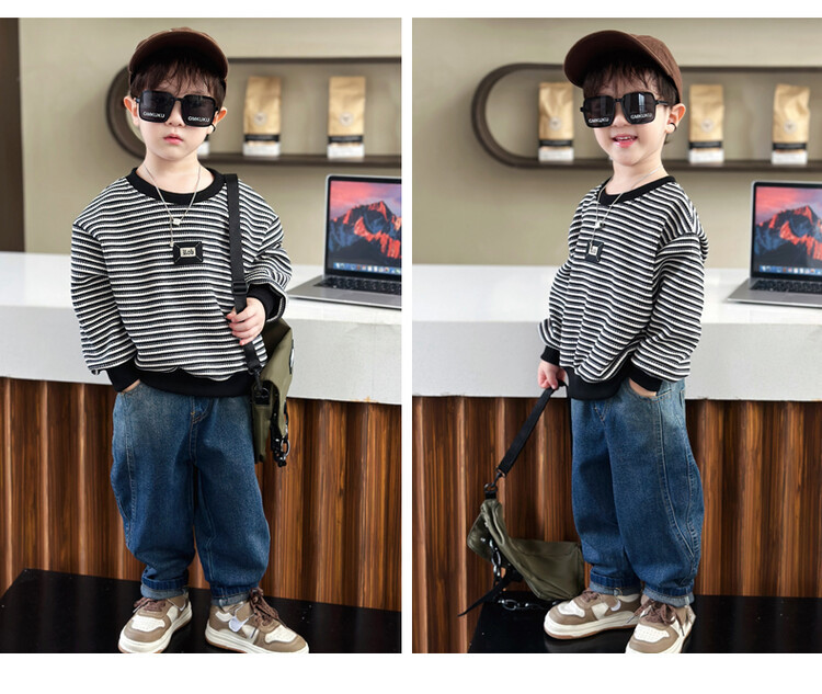 Streifen 2023 Frühling und Herbst Neue Kinder Hübsche Casual Zwei Stück Set für Jungen mit Western Stil Lange_voghion.com