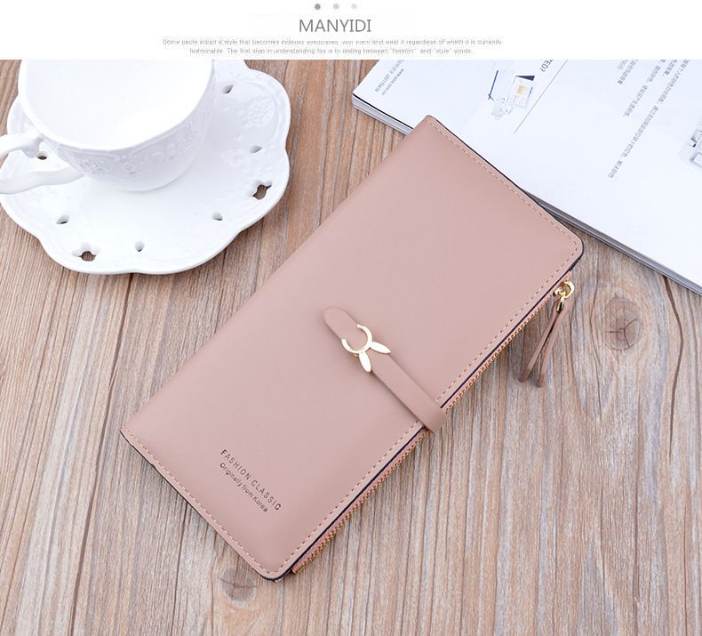 New Women's Wallet Female Long Korean Version Student Fashion Zipper Buckle Thin Wallet Multi-card Soft Wallet Card Bag_voghion.com