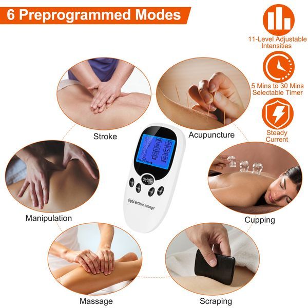 Electric Muscle Stimulator Dual Channels Pulse Massager Pain Relief Therapy Tens Device With Electrode Pads Wires_voghion.com