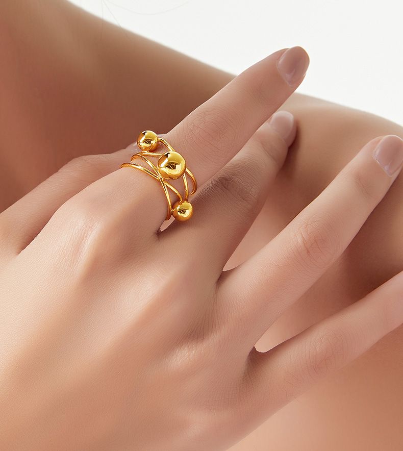 Retro Personalized Versatile Ring, Multi-layer Line Stacked Wind Ring, Niche Gold Round Bead Titanium Steel Gold-plated Index Finger Ring_voghion.com