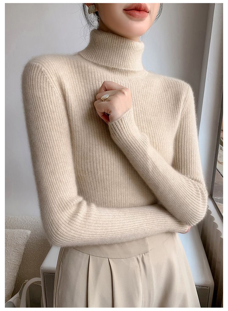 Women’s High Neck Knit Sweater – Slim Fit Long Sleeve Pullover, Warm & Soft Ribbed Turtleneck Top (Viscose Blend, 14 Colors)_voghion.com