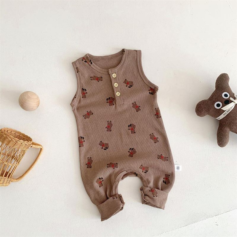 Mother & Kids 2024 baby Korean summer new style boys and girls baby sleeveless bear jumpsuit cute summer clothes crawling clothes outer wear_voghion.com