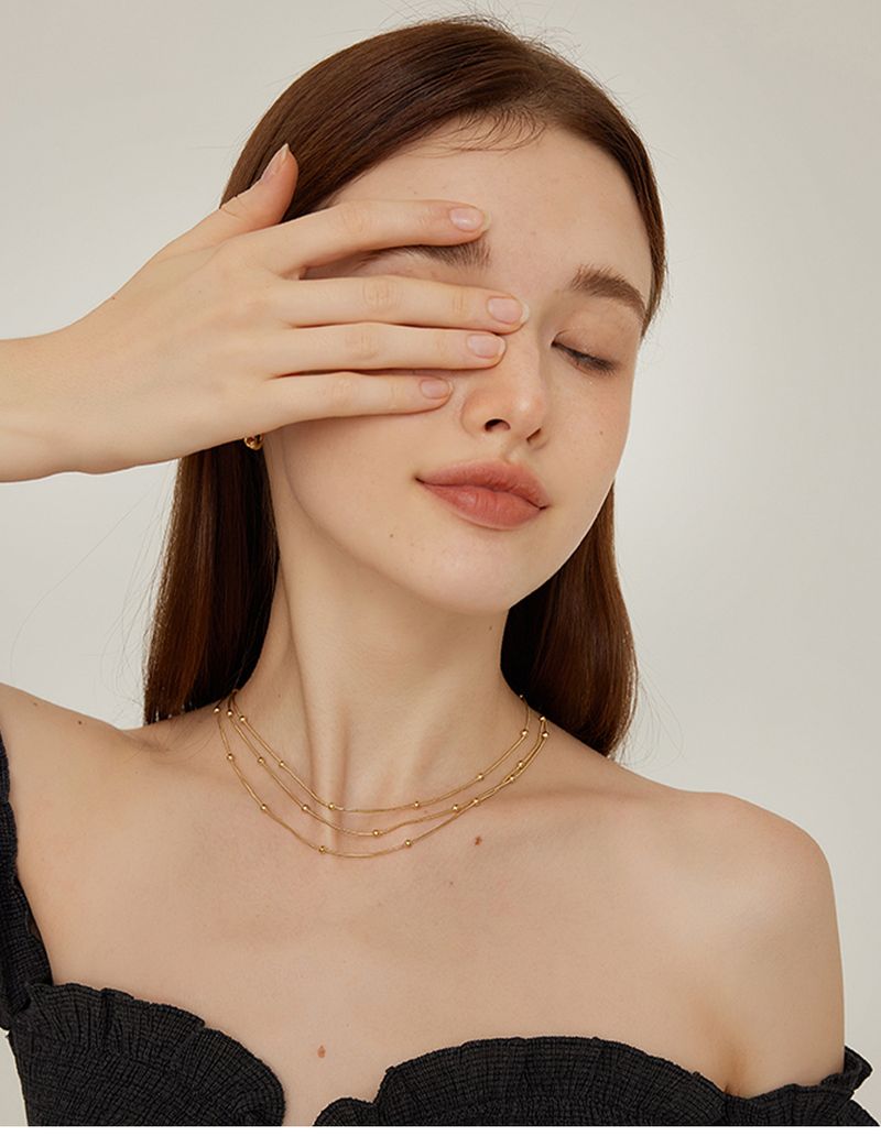Vintage Beaded Snake Chain Necklace - Light Luxury Layered Statement Jewelry (Minimalist Boho Style Adjustable Length)_voghion.com