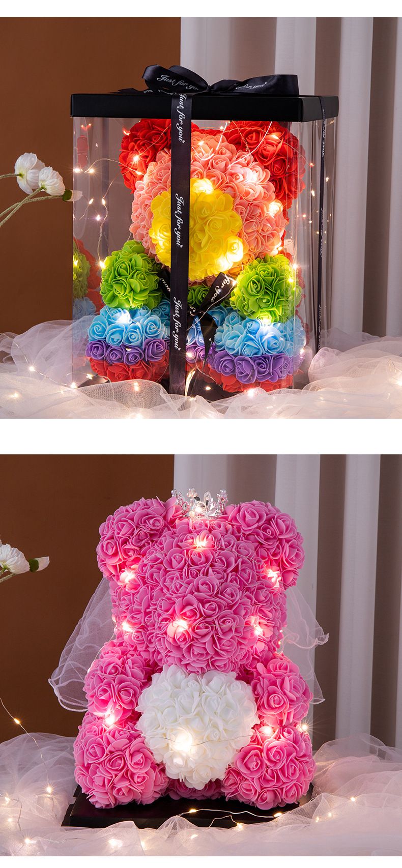 Weihnachtsgeschenke: Konservierter Rosenbär, Chinesisches Valentinstagsgeschenk für Mädchen, Simulations-Rosenbär, Weihnachtsgeschenk, Schaumstoffbärpuppe_voghion.com