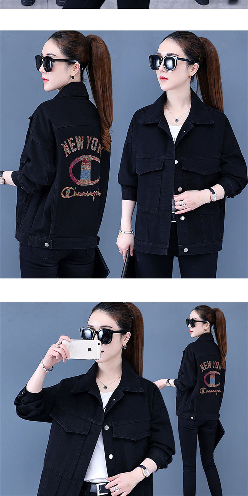 Chaqueta vaquera con remaches tachonados a mano para mujer, abrigo corto con borlas, chaqueta vaquera a la moda, abrigos negros Rock, novedad de primavera y otoño de 2023_voghion.com