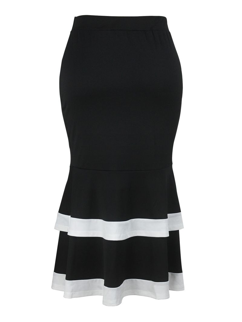 Gonna a strati a vita alta da donna - Elegante gonna a trapezio con orlo stretto per taglie forti - Nera_voghion.com