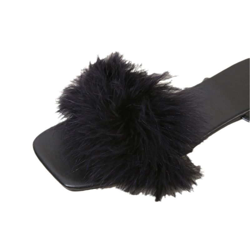 Sandali da donna con punta quadrata, neri, pelosi, con un cinturino, sexy, grandi dimensioni, con lacci_voghion.com