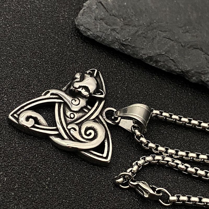 Womens Celtic Triquetra Trinity Knot Kitty Cat Pendant Necklace Chain Set Punk Retro Vintage Cool_voghion.com