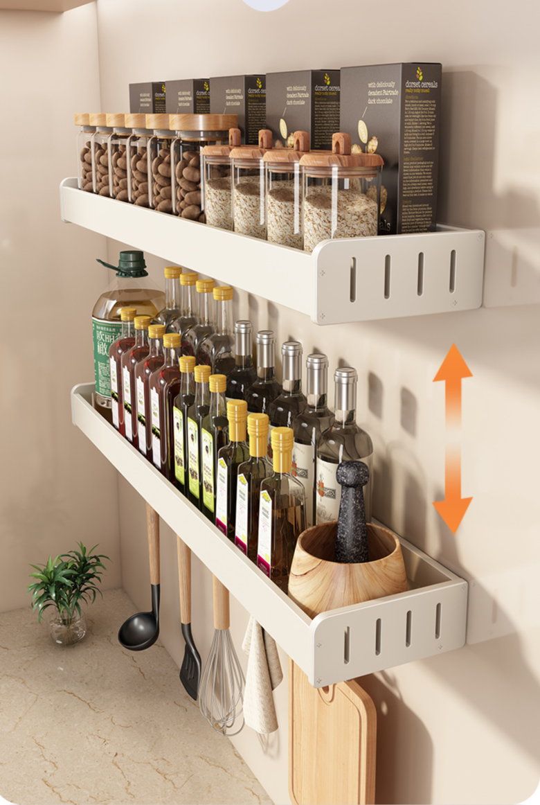 Scaffale per condimenti senza punzonatura a parete per forniture da cucina, scaffale per riporre la cucina, scaffale per cucina bianco_voghion.com