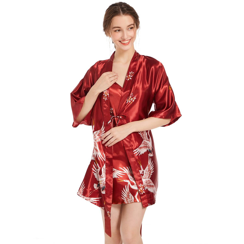 Women's Sleepwears Large Size Pajamas Home Clothes Suits For Women Crane Spring And Autumn Sexy Short Nightgown Sling Inner Wear Two Piece Suit_voghion.com