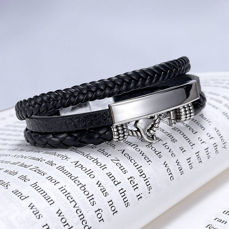 Punk stijl roestvrij stalen armband boot anker lederen touw lederen armband man_voghion.com
