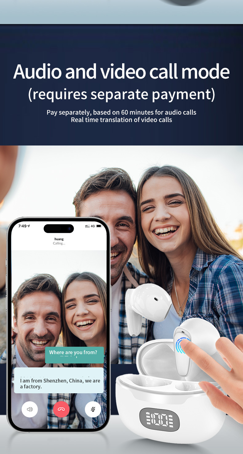 Traductor de voz inteligente con auriculares binaurales, traductor de chino a inglés, máquina de traducción simultánea multilingüe con Bluetooth_voghion.com
