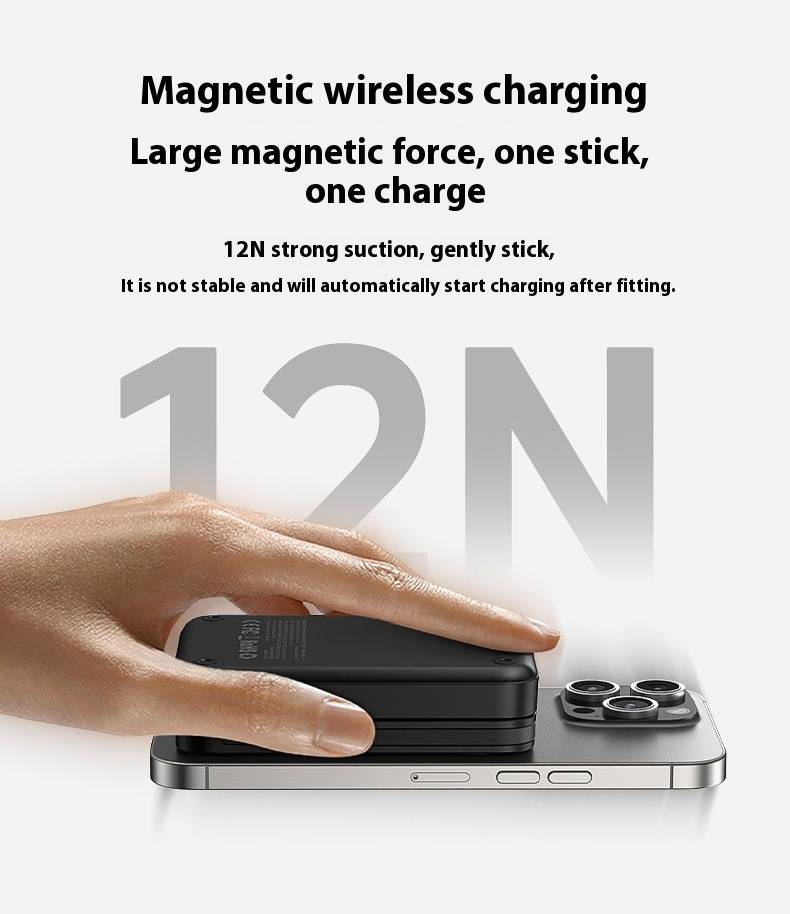 Zložljiva magnetna brezžična prenosna baterija - 10000 mAh hitro polnjenje z vgrajenim kablom in brezžičnim polnilnikom_voghion.com