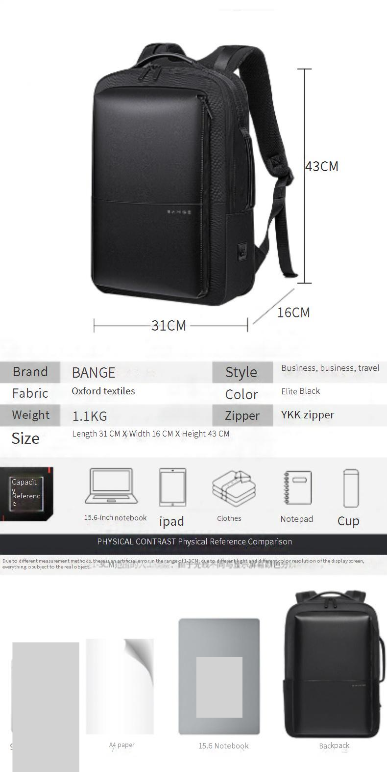 BANGE Backpack Men's Casual Business Travel Computer Backpack Large Capacity Student Backpack_voghion.com