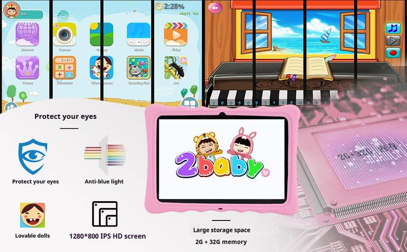 10,1-Zoll-Android-Lerntablet für Kinder – IPS-Bildschirm, Dual-SIM, GPS, Kindersicherung, 32 GB Speicher, 5–7 Stunden Akkulaufzeit_voghion.com