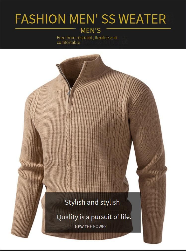 Men's Thick Knit Half-Zip Sweater - Oversized Casual Pullover For Autumn & Winter - Breathable Stretch Fabric (M-4XL, Multiple Colors)_voghion.com