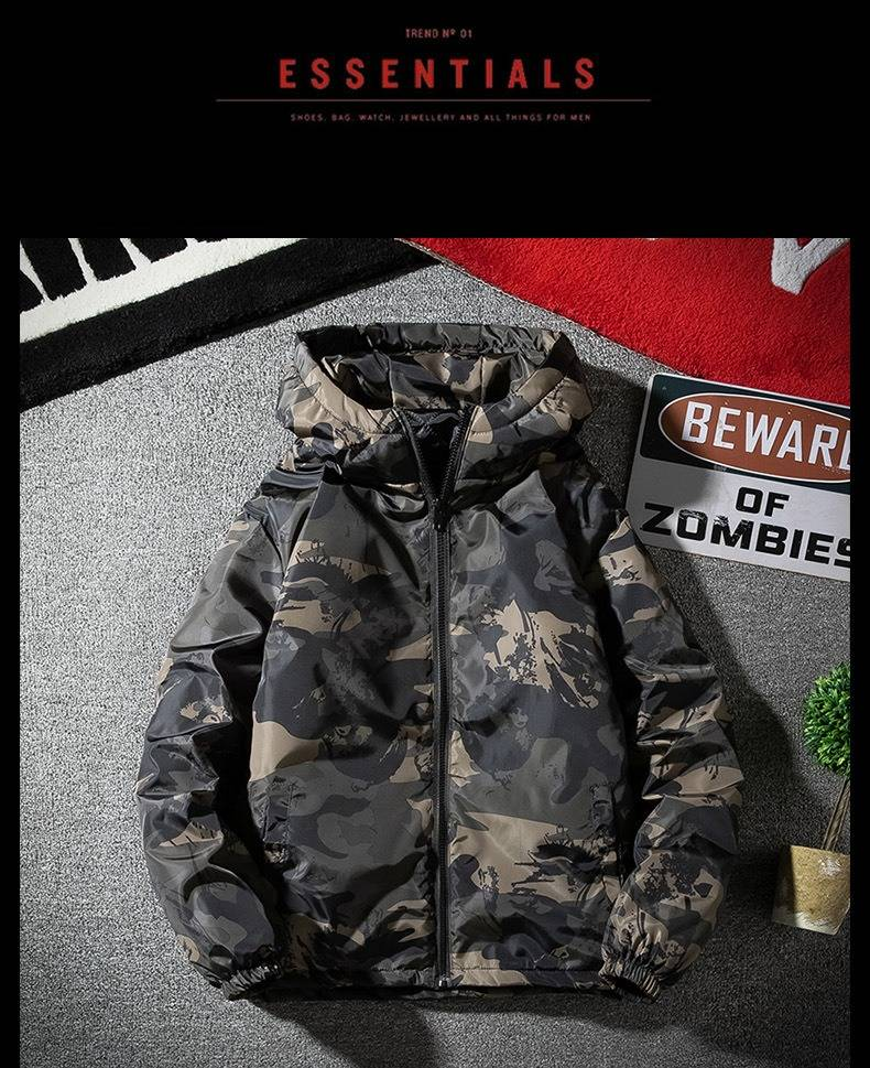 Übergroße Winterjacke mit Kapuze und Camouflage-Muster für Herren – Warmer Puffermantel aus Polyester für große und lange Größen – Lässige Oberbekleidung mit entspannter Passform_voghion.com