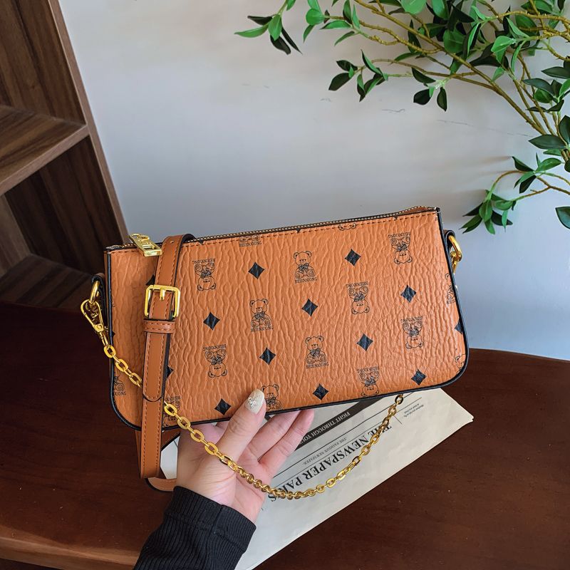 Borsa a tracolla da donna chic, classica con motivo floreale, tinta unita, leggera, versatile, tracolla a catena, cerniera, borsa da viaggio per ufficio, 26*5*13 cm_voghion.com