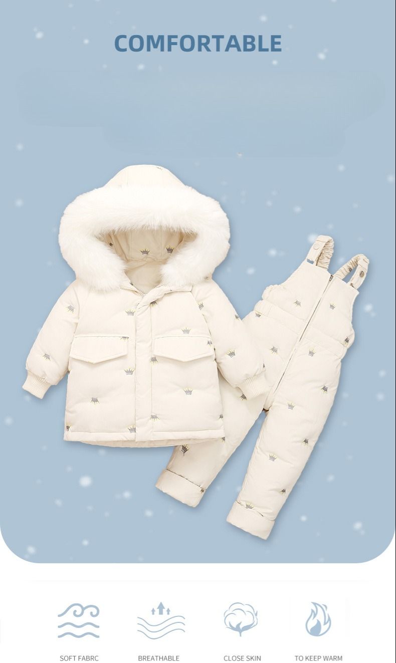 Baby Winter Down Jacket Set With Wings – Warm Hooded Thickened Snowsuit For Toddlers (80-100cm, Pink/Beige/Light Green)_voghion.com