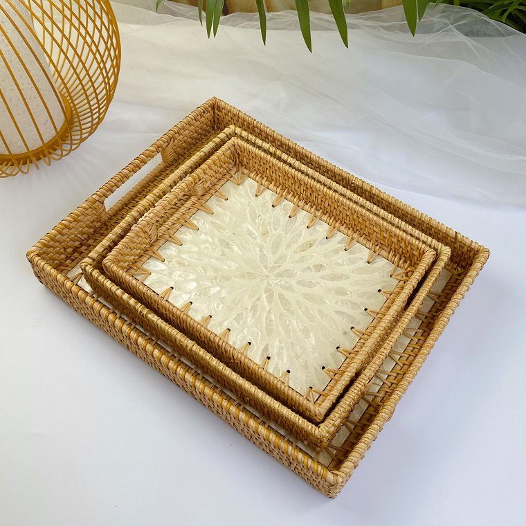 Creative Wicker Woven Colorful Shell Fruit Plate, Decorative Ornaments, Jewelry Storage Tray, Tea Storage Tray, Storage Basket_voghion.com