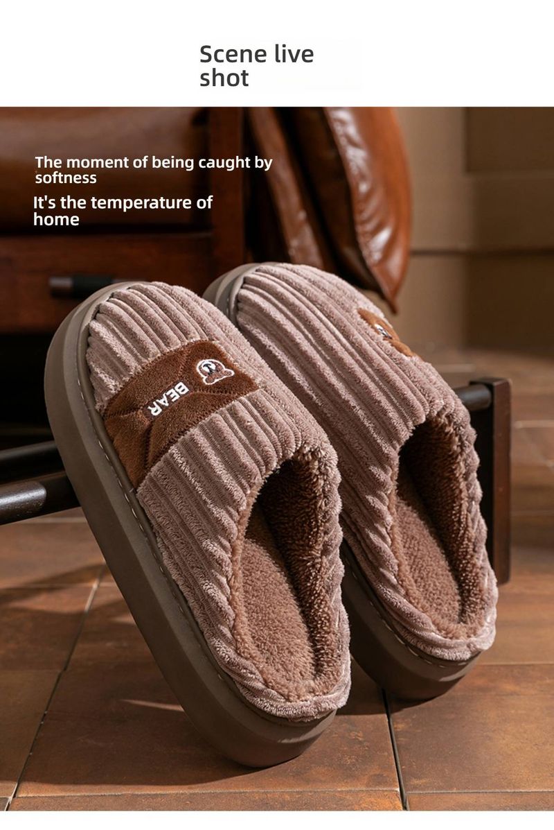 Plush Fleece-Lined Slippers For Women & Men, Non-Slip PVC Sole, Cozy Indoor/Outdoor House Shoes With Striped & Hexagon Stitching Designs_voghion.com