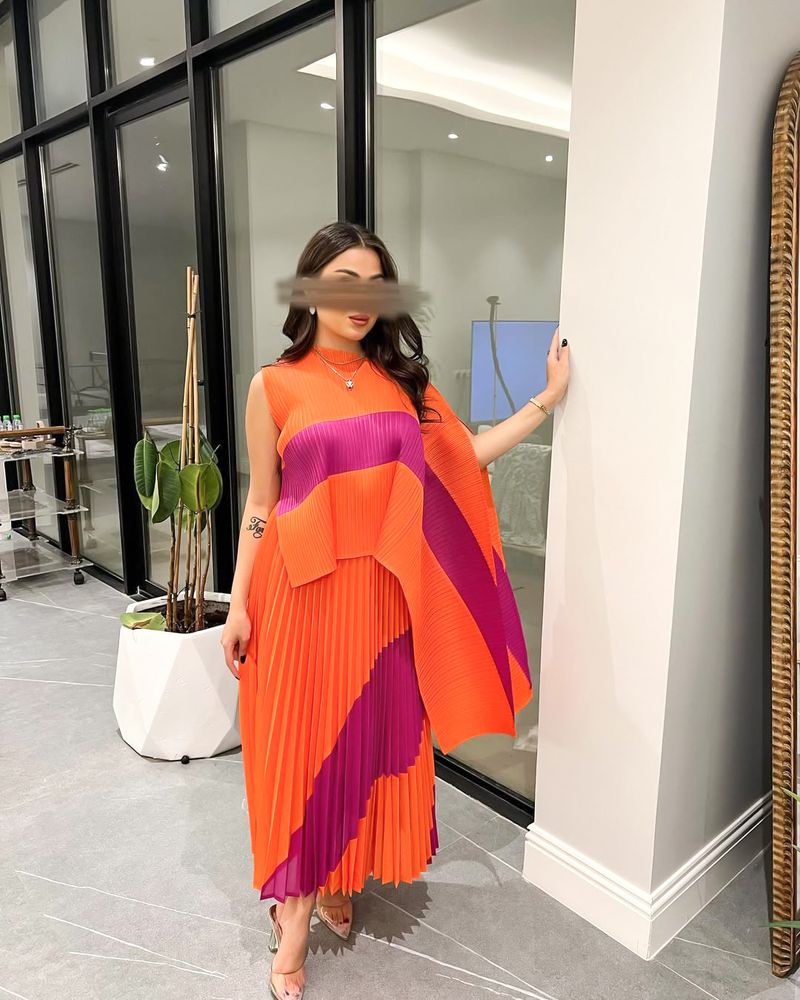Women's Suit New Style All Match Irregular Color Matching Pleats Plus Fat Leisure Loose Two Piece Set_voghion.com