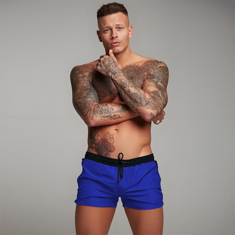 Schnelltrocknende Shorts für Herren – Strand- und Laufshorts für den Sommer, leicht und atmungsaktiv, mit Taschen (Schwarz/Blau, M-Large)_voghion.com