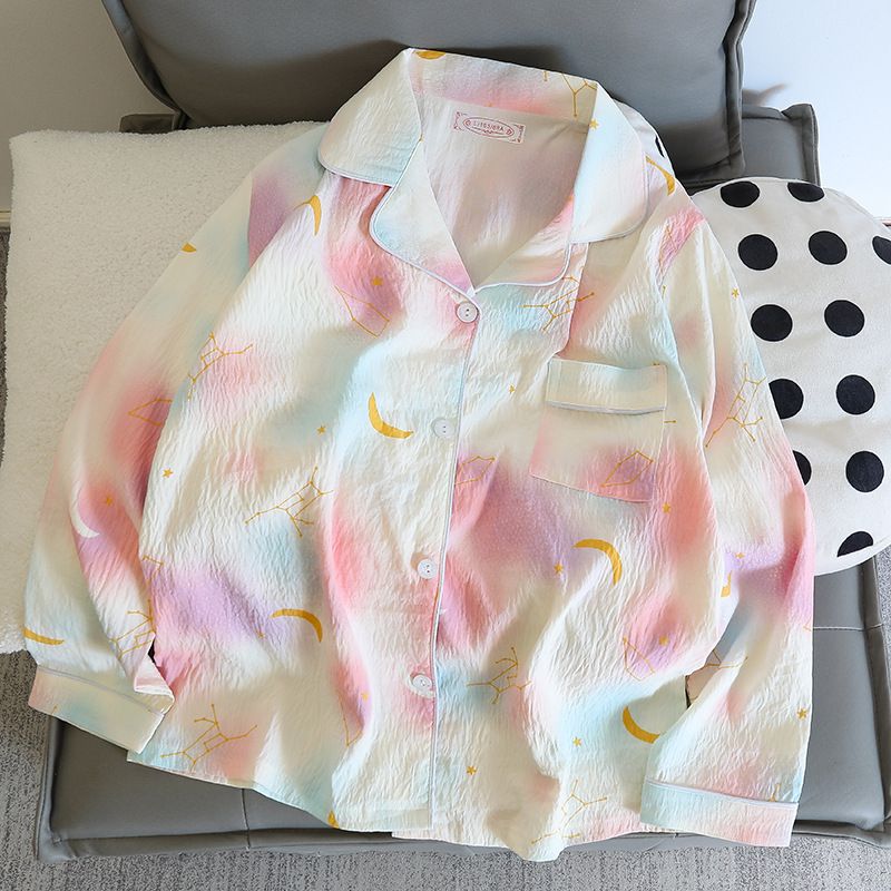 Nachtkleding van wolkenkatoen, damesbroek met lange mouwen, vest, schattige cartoon lente en herfst, schattig plus size huispak_voghion.com