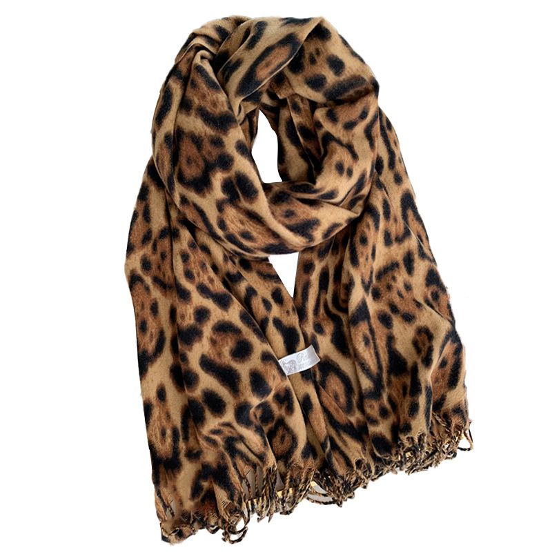 Leopard Print For Women Winter 2024 New Design Thickened Warm Scarf With Tassels_voghion.com