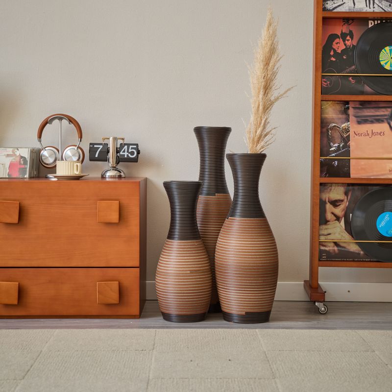 Set Of 3 Designer Floor Vases, Large Vases For Home Decor Flooring, Artificial Rattan Floor Vases, Brown Floor Vases For Living Rooms Or Corridors_voghion.com