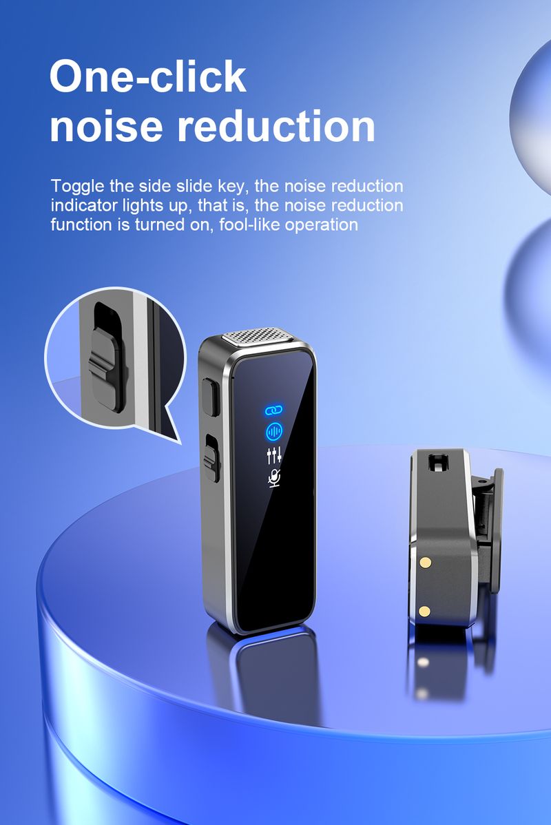 Lavalier met LCD-scherm Oplaaddoos Draadloze reversmicrofoon Ruisonderdrukkingsmicrofoon voor iPhone Android_voghion.com